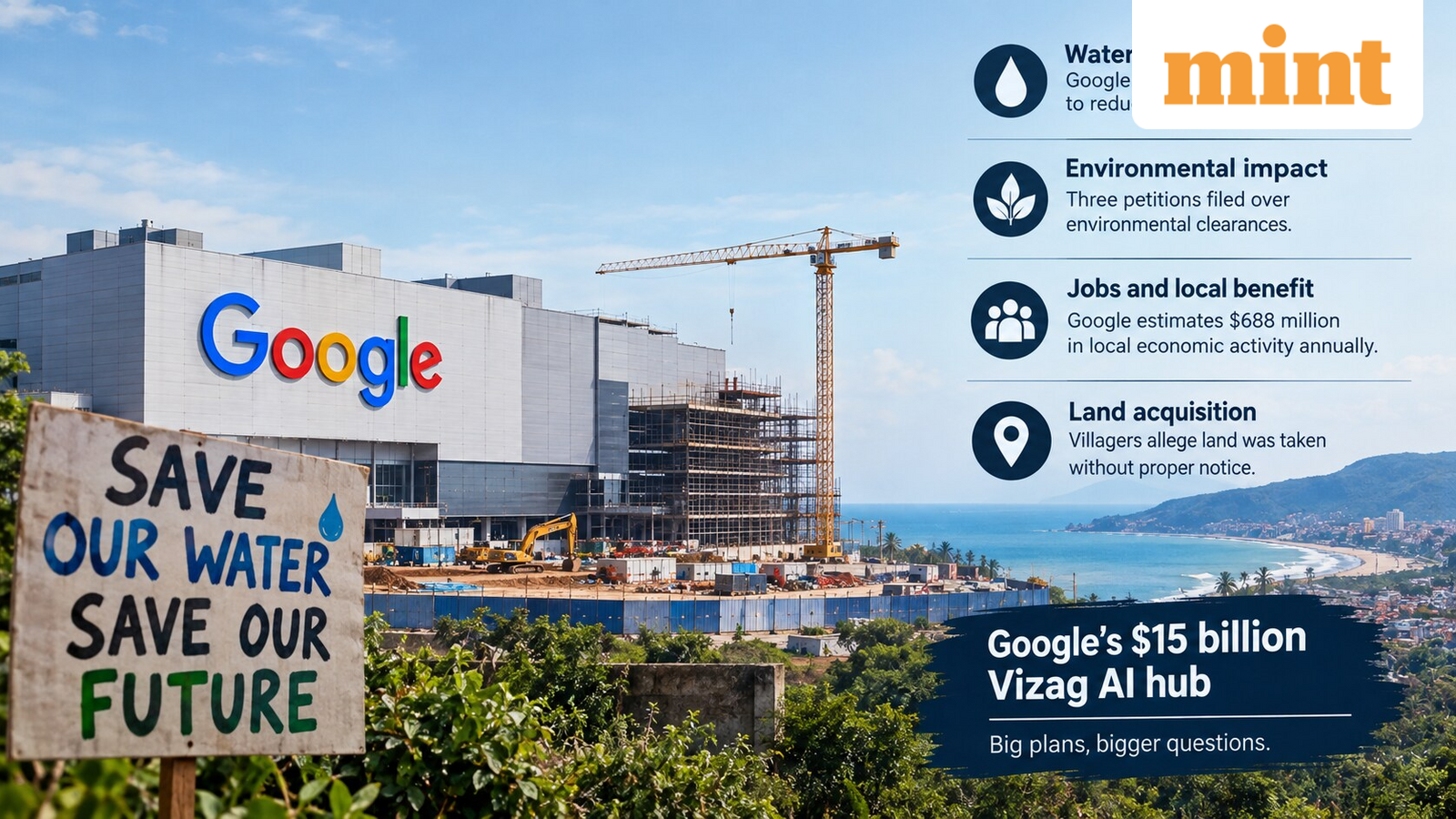 Google defends $15 billion Vizag AI hub as water fears, land disputes and protests put project under scrutiny — Mint India, Dunedin Technology news